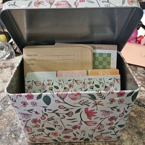 Floral Tin Garden Seed Oraganizer Box w/ Inserts, Record Cards, & Envelopes
